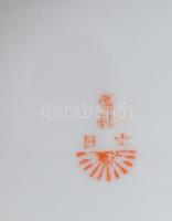 Japán levélmintás tojáshéj porcelán teás készlet, 1 csésze hiánnyal, 1 csészén pattanással, jelzett