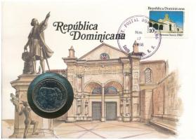 Dominikai Köztársaság 1986. 1/2P Cu-Ni érmés borítékon bélyeggel, bélyegzéssel, német nyelvű leírással T:UNC Dominican Republic 1986. 1/2 Peso Cu-Ni "Carnation revolution" in coin letter with stamp and calncellation, and with description in German C:UNC