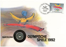 Spanyolország 1990. 25p Ni-Br &quot;1992 Olimpiai Játékok&quot; érmés borítékban, bélyeggel és bélyegzéssel T:UNC Spain 1990. 25 Pesetas Ni-Br &quot;1992 Olimpics&quot; in envelope with stamps and cancellations C:UNC Krause KM#851