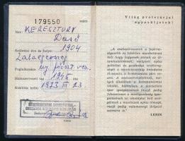 1973 Keresztury Dezső (1904-1995) író, költő, korábbi vallás- és közoktatásügyi miniszter szakszervezeti tagsági könyve