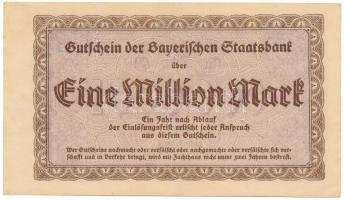 Német Birodalom / Weimari Köztársaság / Bajorország 1923. 1.000.000M "kék sorszám" T:F szé...
