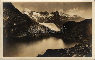 Rhonegletscher, Rhone Glacier; Totensee auf der Grimsel. Blick g. Rhonegletscher und Galenstock / glacier, lake. Phot. J. Gaberell