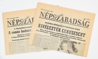 1989. december 25. és 26. &quot;Kivégezték Ceausescut&quot; és a &quot;A román hadsereg ura a helyzetnek&quot; címmel megjelent Népszabadság rendkívüli kiadás, 2 db