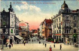 1915 Sankt Pölten, St. Pölten; Kremserstrasse, Hotel Kaiserin von Österreich / street view, hotel, post office, shops (Rb)