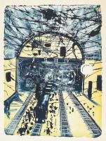 Jelzés nélkül: Pályaudvar (szürrealista kép). Vegye technika, papír. 43x32,5 cm. Lapszéli szakadással.