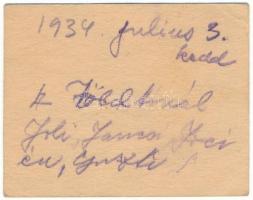 1934. A Sárospataki Református Nőegylet fagylalt-jegye 50f-ről, hátoldalán kézírásos dátummal és név...
