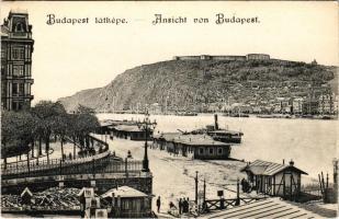 Budapest XI. Citadella a pesti oldalról, Duna, gőzhajó, Erzsébet híd pesti hídfője, Szent Gellért szobor még nincs (EK)