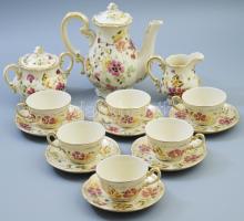 Zsolnay pillangó mintás mokkás készlet. Hat személyes. Kézzel festett, jelzett, hibátlan