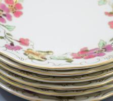 Zsolnay pillangó mintás süteményes készlet. Hat személyes. Kézzel festett, jelzett, hibátlan