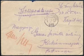 1918 Tábori posta levél Kiskunmajsára, &quot;FP / 408&quot;