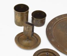 cca 1900-1920 WMF 4 részes pipázó szett tálcán, gyertyatartó sérült, jelzett d: 31 cm