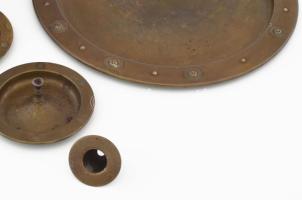 cca 1900-1920 WMF 4 részes pipázó szett tálcán, gyertyatartó sérült, jelzett d: 31 cm