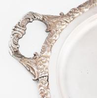 cca 1930 Hatalmas ezüstözött alpakka/réz szervírozótálca, kopással, 71x41 cm