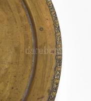 1914 Alpakka hatalmas szervírozótál, tulajdonosi megjelöléssel, pereménél futó rózsamintával, kopáss...