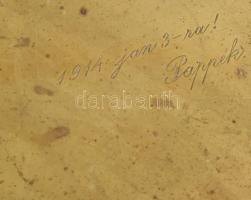 1914 Alpakka hatalmas szervírozótál, tulajdonosi megjelöléssel, pereménél futó rózsamintával, kopáss...