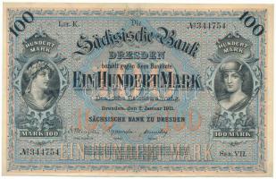 Német Birodalom / Szászország 1911. 100M &quot;hatjegyű sorozatszám&quot; T:F szép papír German Empire / Saxony 1911. 100 Mark &quot;six digit serial number&quot; C:F fine paper Krause P#S952