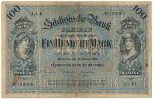 Német Birodalom / Szászország 1911. 100M "hatjegyű sorozatszám" T:F,VG German Empire / Saxony 1911. 100 Mark "six digit serial number" C:F,VG Krause P#S952