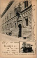 Bologna, Ricordo di Bologna dall&#039;Albergo Stella d&#039;Italia e Aquila Nera. Palazzo Bevilacqua, Un automobile dell&#039;Albergo / hotel advertisement with automobile. Art Nouveau