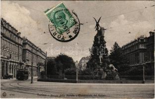 1911 Torino, Turin; Piazza dello Statuto e Monumento del Frejus / square, monument, tram (fl)