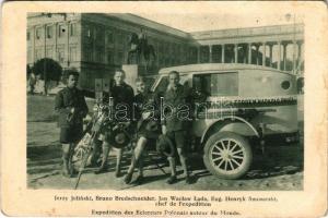 Expedition des Eclereurs Polonais autotour du MOnde: Jerzy Jelinski, Bruno Bredschneider, Jan Waclaw Lada, Eug. Henryk Smosarski, chef de l&#039;expedition / Lengyel autós világ körüli utazók / Polish globetrotters with automobile (EB)