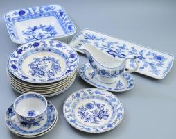 1879-1909 Villeroy & Boch Dresden 15 darabos szervírozó készlet, közte sérülésekkel, viszont ép tálca, köretes tál, szószkiöntő, stb.