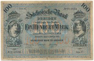Német Birodalom / Szászország 1911. 100M "hatjegyű sorozatszám" T:F,VG German Empire / Saxony 1911. 100 Mark "six digit serial number" C:F,VG Krause P#S952