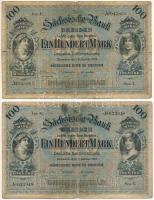 Német Birodalom / Szászország 1911. 100M "hatjegyű sorozatszám" (2x) T:VG German Empire / Saxony 1911. 100 Mark "six digit serial number" (2x) C:VG Krause P#S952