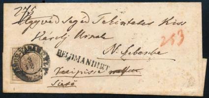 ~1850 Ajánlott levél 6kr + hátoldali 6kr bérmentesítéssel, "MAROSVÁSÁRHELY" - Nagyszeben (a hátoldali bélyeg hiányos / stamp on the backside demaged)