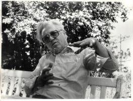 Sütő András (1927-2006) íróról készült portrék, 5 db, ázásnyomokkal, foltokkal, 18×24 cm