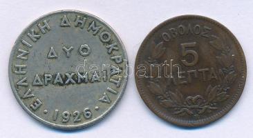 Görögország 1869. 5L bronz + 1926. 2D Cu-Ni T:VF patina
Greece 1869. 5 Lepta bronze + 1926. 2 Drach...