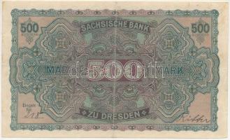 Német Birodalom / Szászország 1922. 500M T:F erős papír German Empire / Saxony 1922. 500 Mark C:F st...