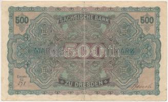 Német Birodalom / Szászország 1922. 500M T:F beszakadások German Empire / Saxony 1922. 500 Mark C:F ...
