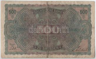 Német Birodalom / Szászország 1922. 500M T:VG nagyobb beszakadások German Empire / Saxony 1922. 500 ...