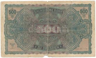 Német Birodalom / Szászország 1922. 500M T:VG beszakadások, anyaghiány German Empire / Saxony 1922. ...