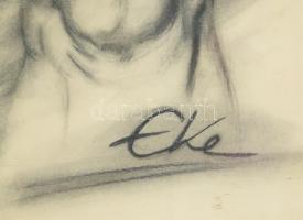 Eke Zsolt (1968-2005): Férfi akt tanulmány, szén, papír, jelzett. Dekoratív, üvegezett, sérült faker...