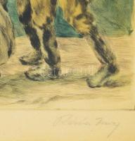 Révész Imre (1859-1945): Hazafelé. Színezett rézkarc, papír, jelzett, üvegezett fakeretben. 29,5x38 ...