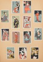 cca 1000-1200 darab japán gyufacímke, lapokra ragasztva