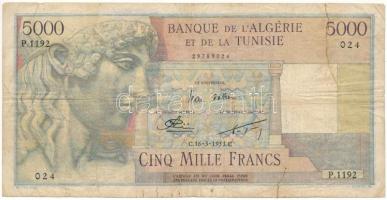 Algéria 1953. 5000Fr T:G szakadás, ragasztva, tűlyuk Algeria 1953. 5000 Francs C:G tear, taped, pinholes Krause P#109