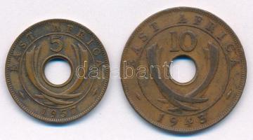 Brit Kelet-Afrika 1957. 5c bronz "II. Erzsébet" + 1943. 10c bronz "VI. György" T...