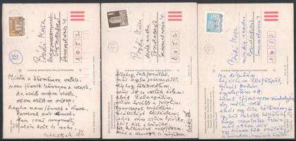 1982 januárja, Keresztury Dezső (1904-1996) költő, korábbi korábbi vallás- és közoktatásügyi miniszter autográf, szellemes verses sorai Bódi Marának, 3 db balatonfüredi és tihanyi képeslapon, Keresztury Dezső autográf aláírásával. "Mióta a körmömre vertek, nem jönnek könnyen a versek (...)"