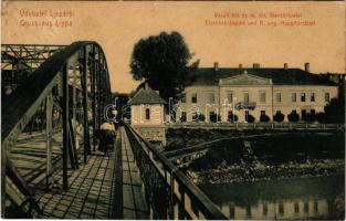 1907 Lippa, Lipova; Vasúti híd és m. kir. főerdőhivatal. (W.L. ?) 3044. Zeitler Lajos kiadása / railway bridge, forestry office (r)