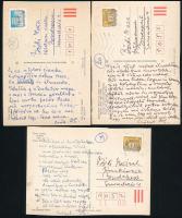 1982 január-feburár, Keresztury Dezső (1904-1996) költő, korábbi korábbi vallás- és közoktatásügyi miniszter autográf, szellemes verses sorai Bódi Marának, 3 db postázott balatonfüredi és tihanyi képeslapon, Keresztury Dezső autográf aláírásával.