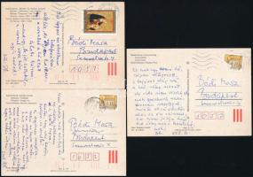cca 1981-84 Keresztury Dezső (1904-1996) költő, korábbi korábbi vallás- és közoktatásügyi miniszter autográf, szellemes verses sorai Bódi Marának, 3 db postázott balatonfüredi és tihanyi képeslapon, Keresztury Dezső autográf aláírásával. " Ez csak egy kő, szépen rétegezett, a bejárat elég bő, a kő-réteg erezett (...)"