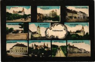 Vajdahunyad, Hunedoara; vár, Hunyadi János tér, Cserna-patak, Református templom, Vasgyári hivatal, Gyalári hegysikló, iparvasút / castle, square, creek, Calvinist church, ironworks office, industrial funicular railway (Ghelari) (fl)