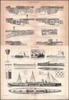 cca 1900 10 db fegyverekkel, a Magy. Kir. Honvédséggel, torpedókkal kapcsolatos melléklet a Pallas N...