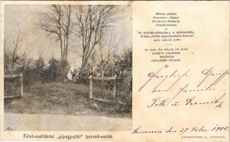 1900 Somorja, Samorín; Felső-Csallóközi "Pipagyújtói" honvéd emlékmű az 1849-ben elesett honvédek emlékére: Mézes József, Pogrányi József, Paumann Ferenc Nógrádmegyei a 37. honvéd-zászlóalj 3. századból. Angermayer K. kiadása / 1848-1849 military heroes' monument by Zitny ostrov (fl)