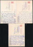 cca 1981-84 Keresztury Dezső (1904-1996) költő, korábbi korábbi vallás- és közoktatásügyi miniszter autográf, szellemes verses sorai Bódi Marának, össz .3 db balatonfüredi képeslapon, közte 2 db Keresztury Dezső autográf aláírásával. "Ebben a nagy téli szegénységben, nincs egy szép lap az egész vidéken (...)"