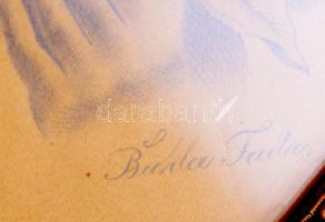 Büchler (?) jelzéssel: Kalapos lány portréja. Ceruza, papír, üvegezett fakeretben. 33x24,5 cm