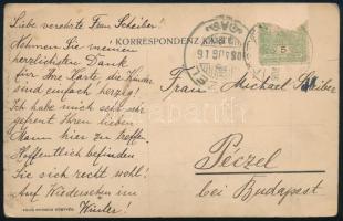 1908 Heinemann Sándor német hangverseny- és kamaraénekes autográf sorai és aláírása egy Pöstyénből P...