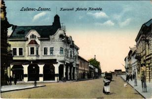 1928 Losonc, Lucenec; Astoria kávéház, bank, Havas Samu üzlete. Greiner kiadása / Kaviaren / café, bank, shops